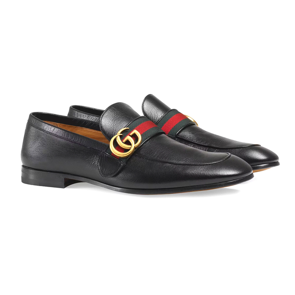 GUCCI Other - Gucci Men's Leather GG Web Loafers Black